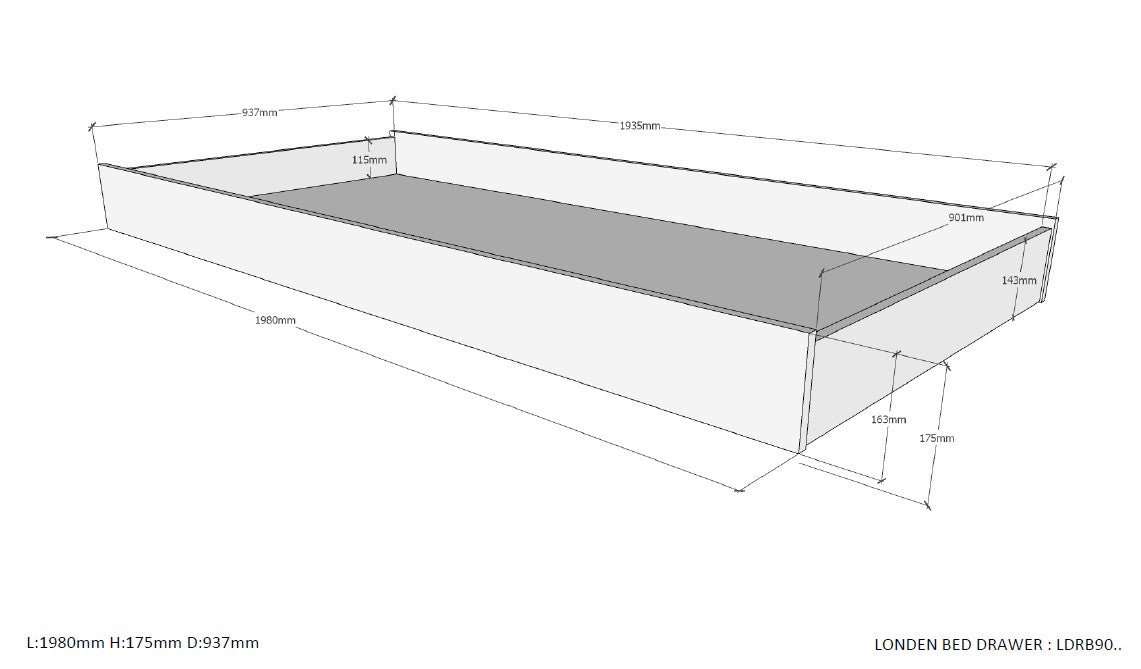 Deze LONDON combinatie in antraciet bestaat uit een bed (90x200) met bijhorend rolbed, nachtkastje en 3-deurs kleerkast.
