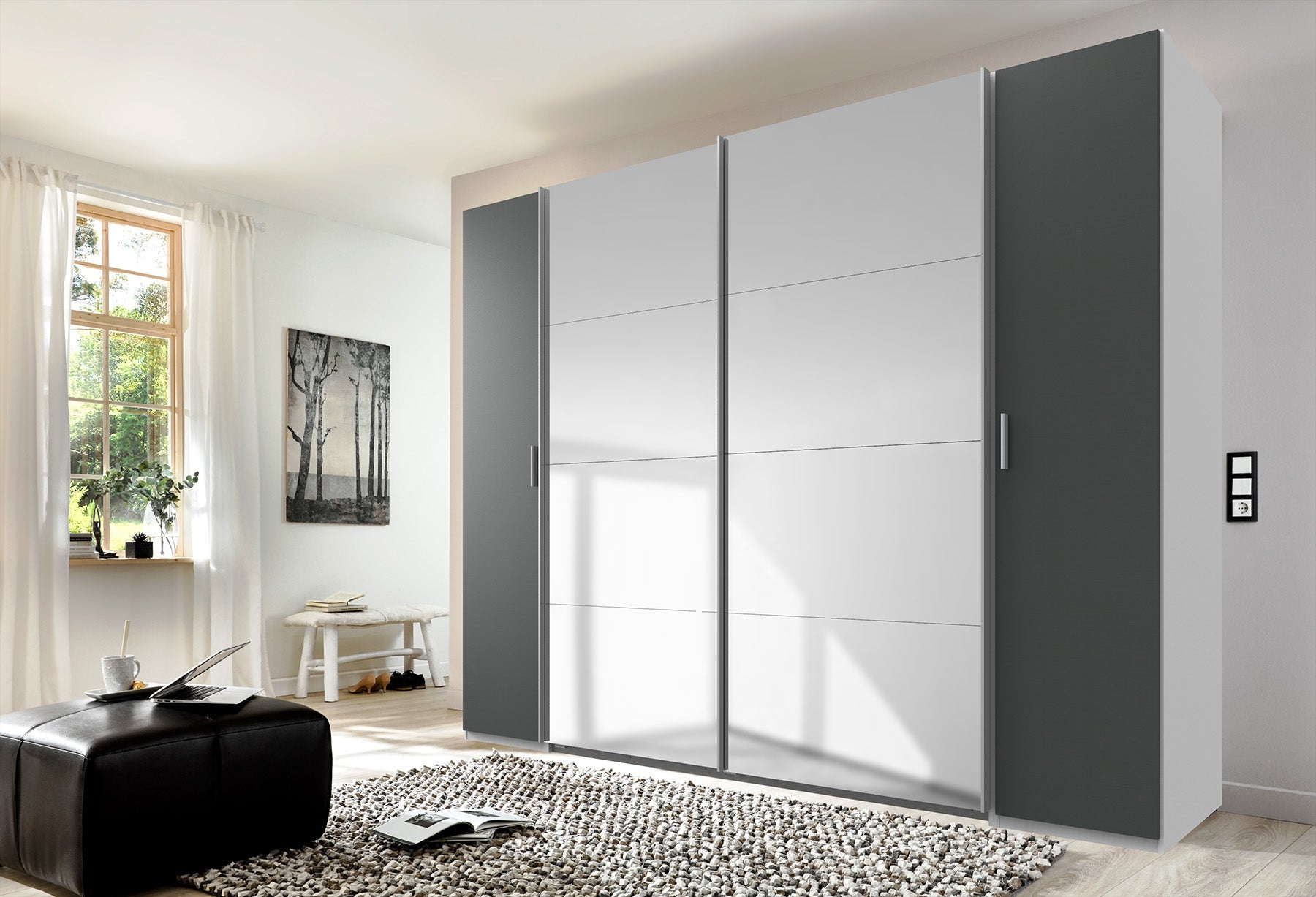 Wimex - Kleerkast Lotto - 478785 - Wit/Grafiet - 316x208x65cm