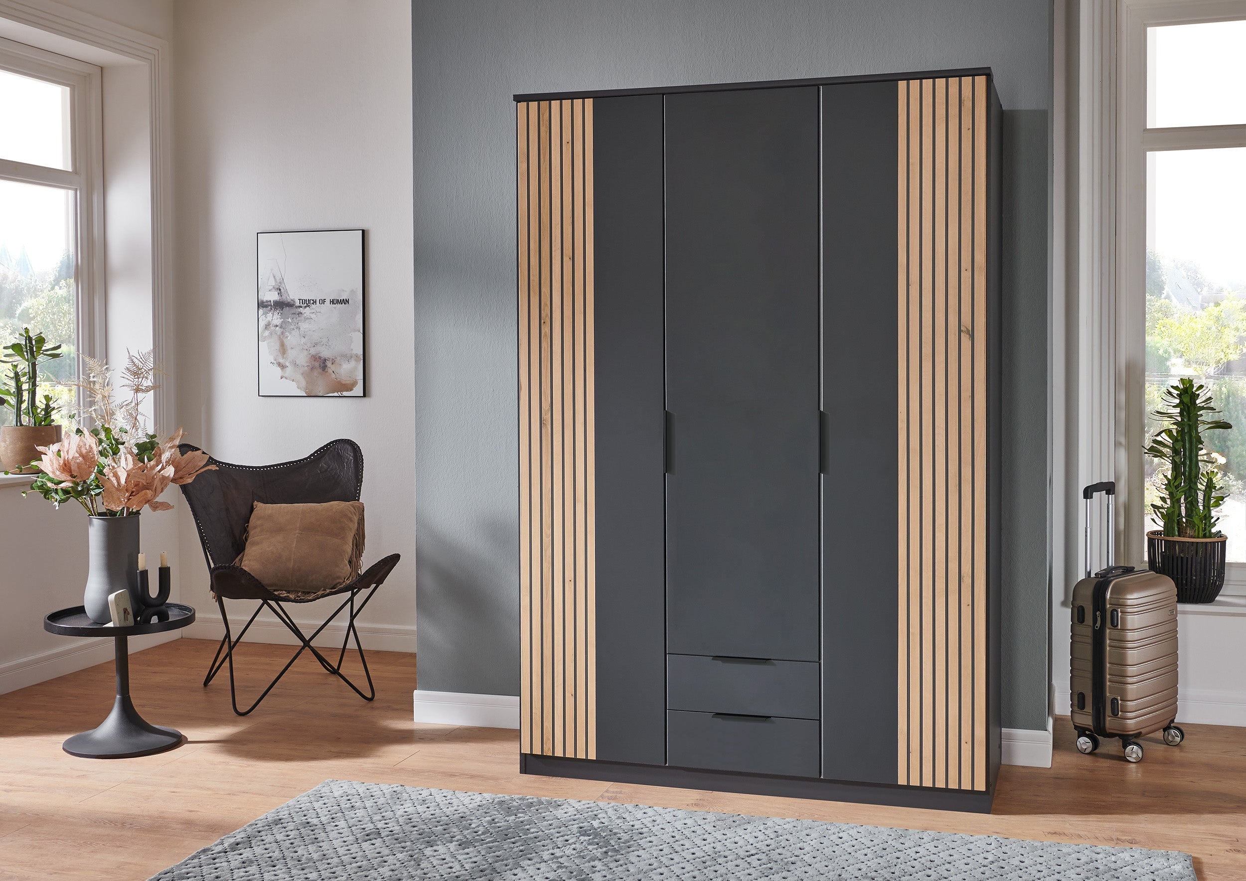 Wimex - Kleerkast Lubeck - T56472 - Grafiet/Artisan Eik - 135x199x58cm