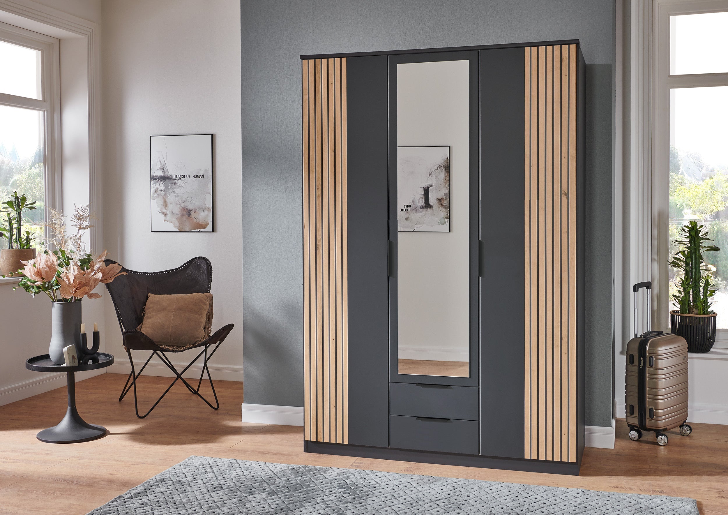 Wimex - Kleerkast Lubeck - T56484 - Grafiet/Artisan Eik - 135x199x58cm