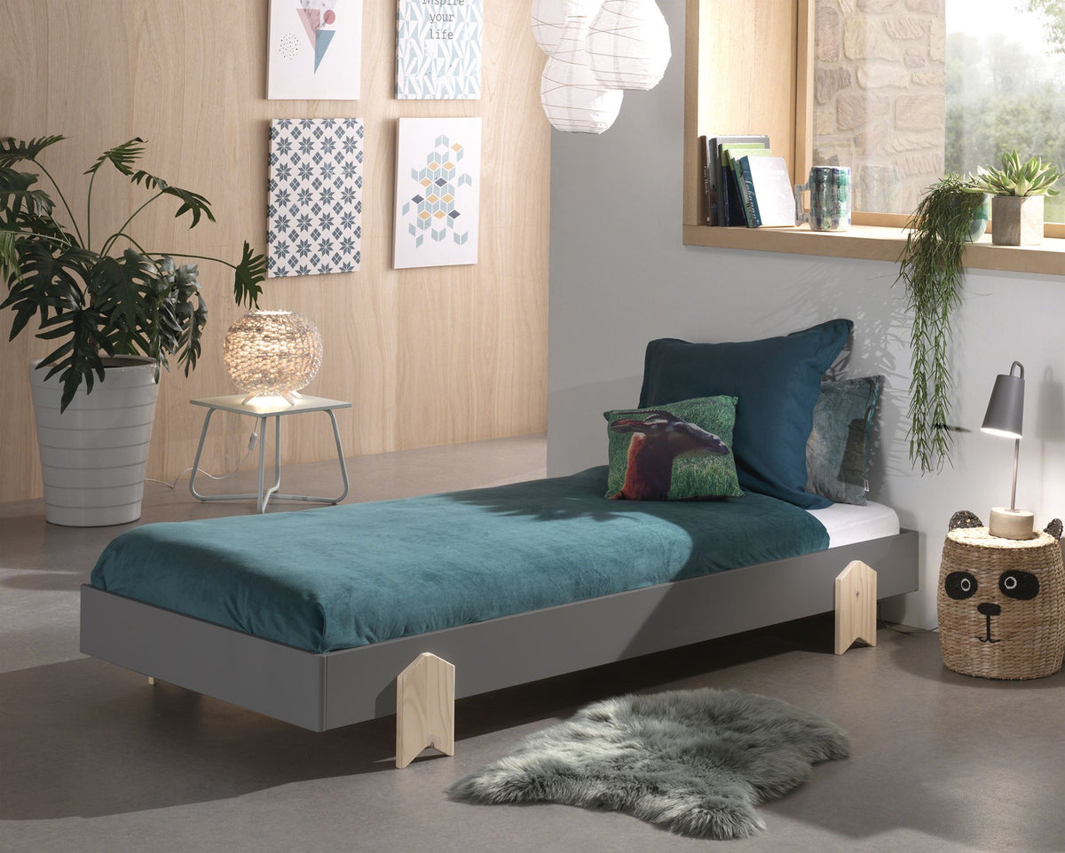 Vipack - Stapelbaar bed MODULO - Pijlpoten - Grijs - 90x200 cm