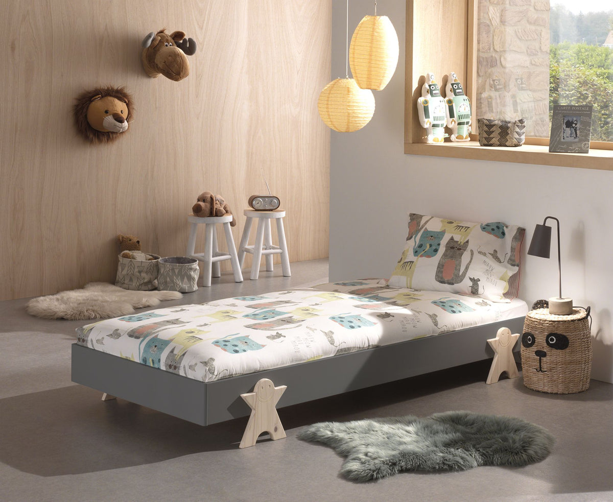 Vipack - Stapelbaar bed MODULO - Smileypoten - Grijs - 90x200 cm