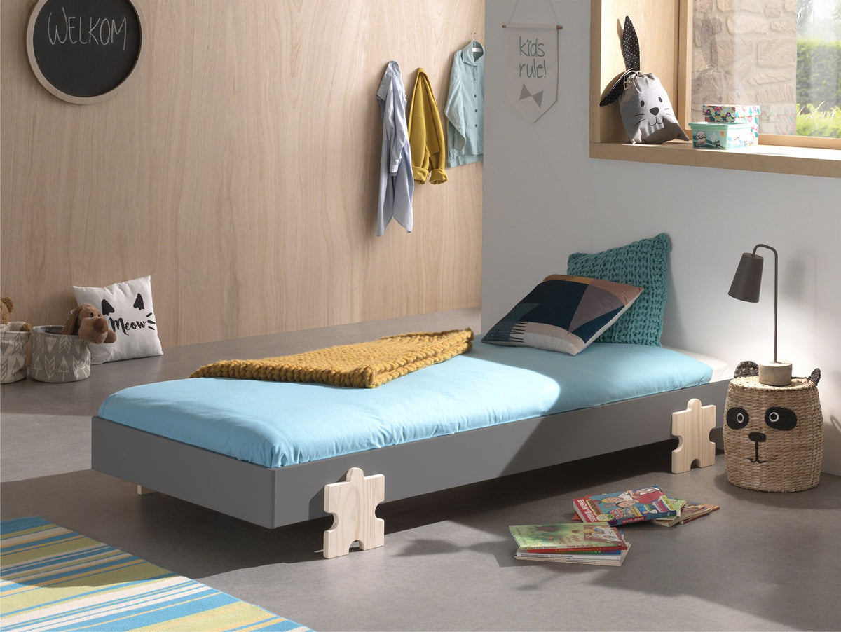 Vipack - Stapelbaar bed MODULO - Puzzelpoten - Grijs - 90x200 cm