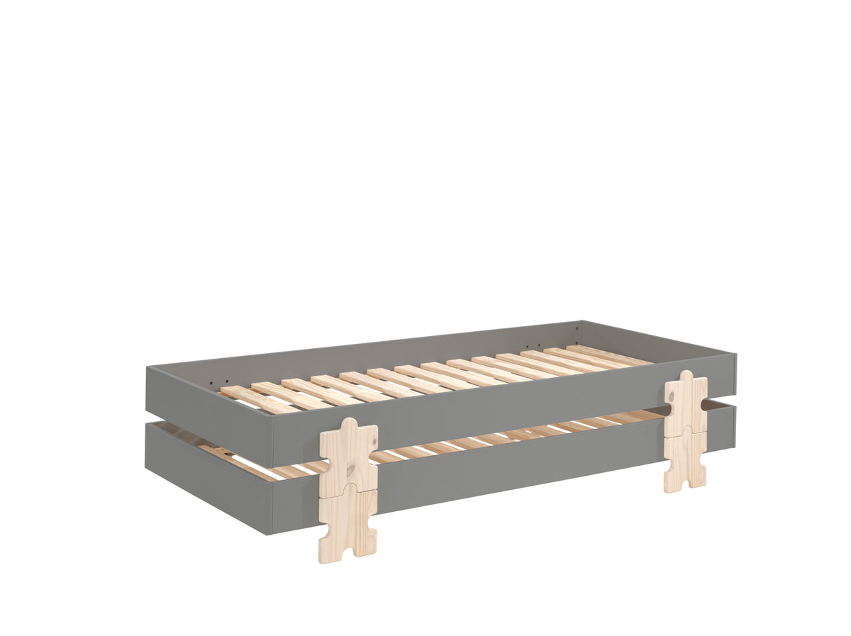 Vipack - Stapelbaar bed MODULO - Set van 2 - Puzzelpoten - Grijs - 90x200 cm