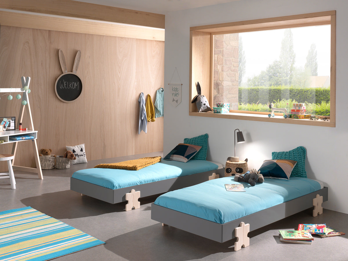 Vipack - Stapelbaar bed MODULO - Set van 2 - Puzzelpoten - Grijs - 90x200 cm