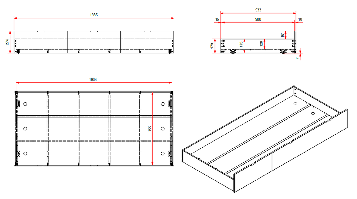 Vipack - Bedlade MARGRIT - Wit - 90x190 cm