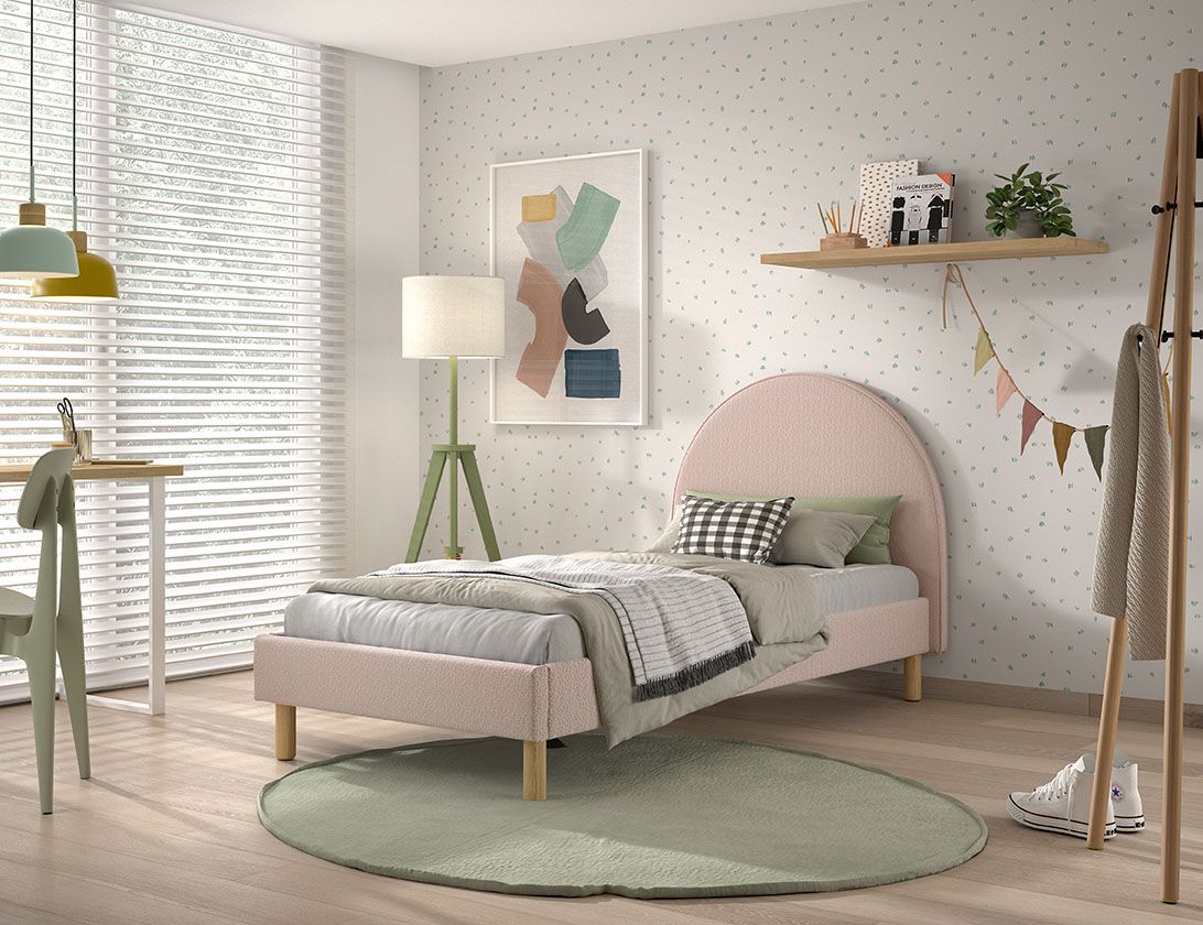 Vipack - Lit capitonné MOON - Rose - 90x200 cm