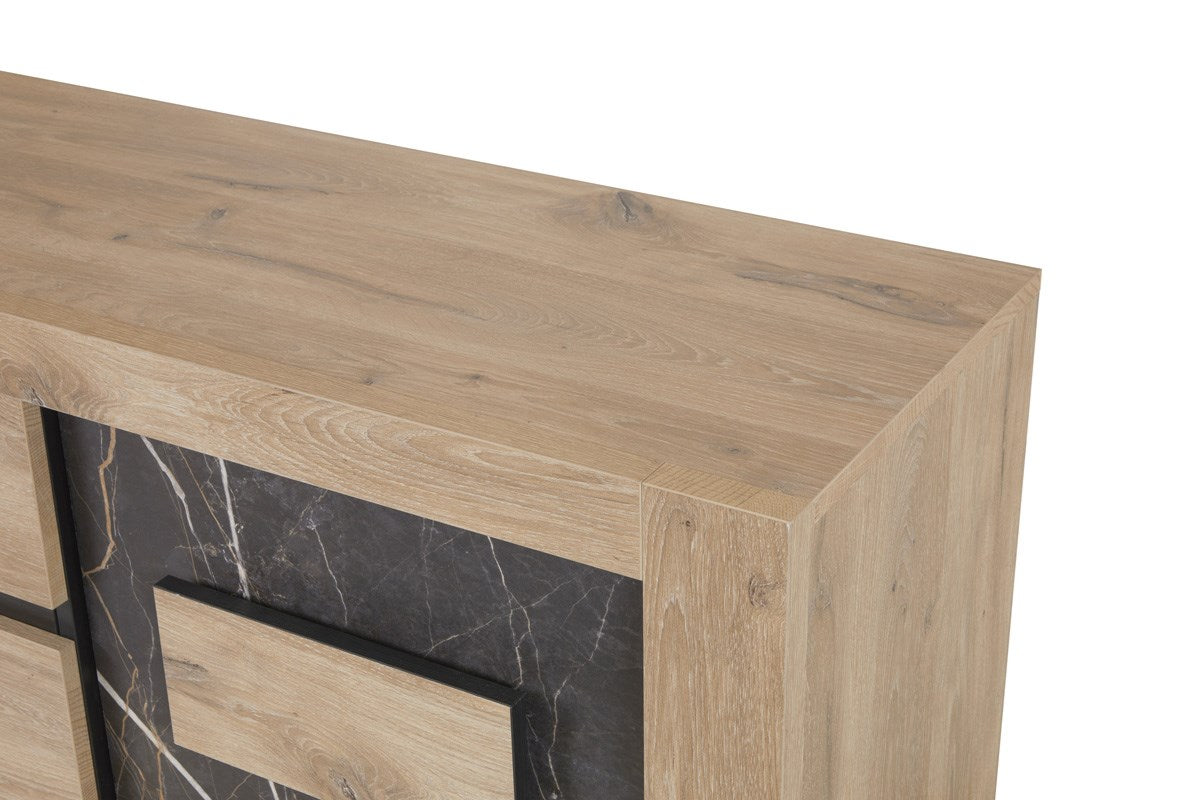 GBO - Meuble TV Sacha – 170x60x50 cm – Chêne Canyon & marbre