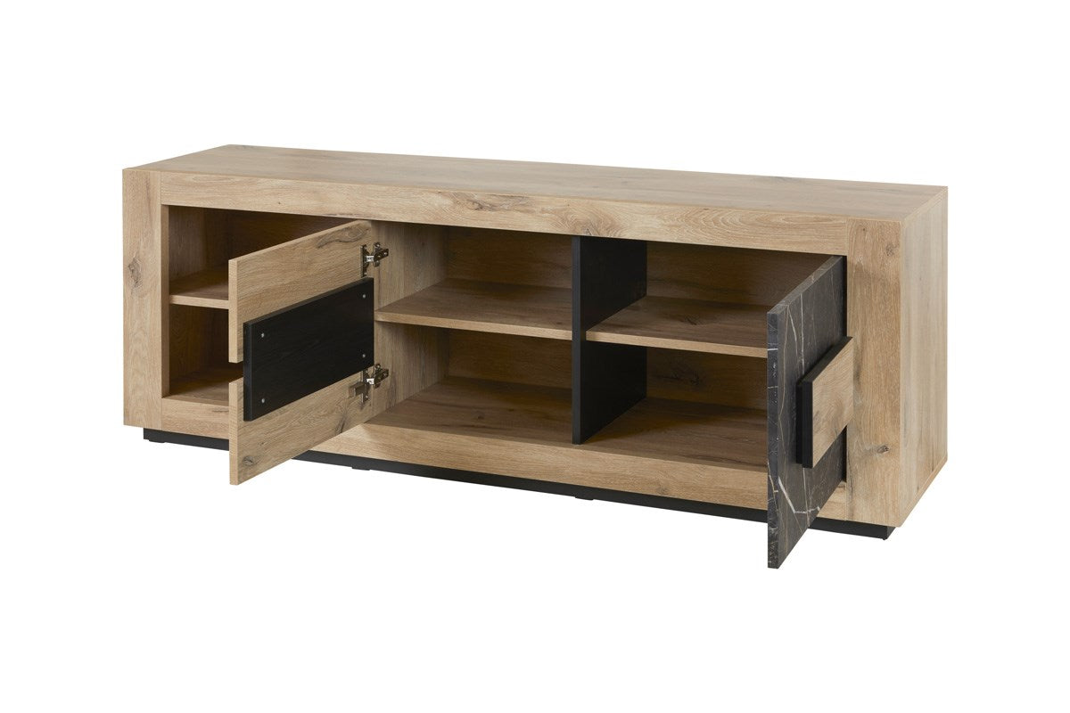 GBO - Meuble TV Sacha – 170x60x50 cm – Chêne Canyon & marbre
