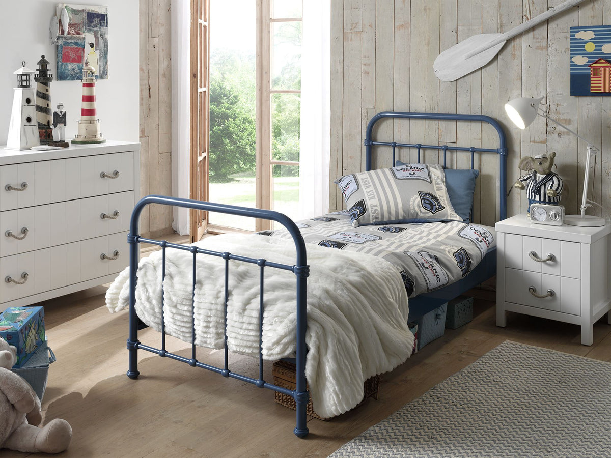 Vipack - Metalen bed NEW YORK - Met lattenbodem - Blauw - 90x200 cm