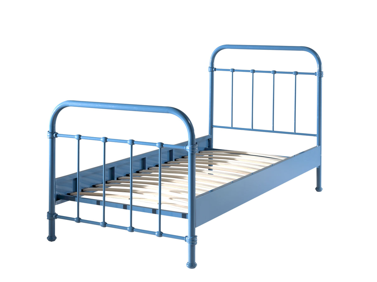 Vipack - Metalen bed NEW YORK - Met lattenbodem - Blauw - 90x200 cm