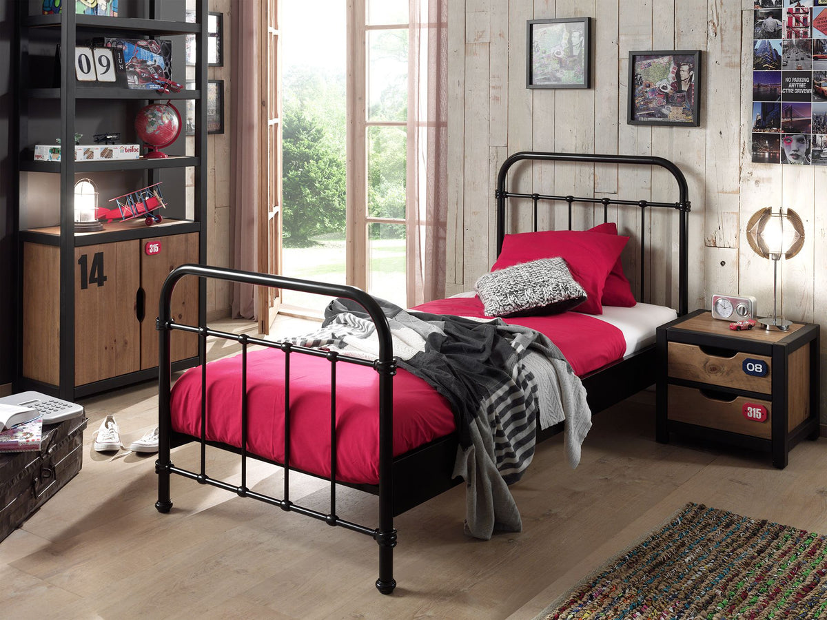 Vipack - Metalen bed NEW YORK - Met lattenbodem - Zwart - 90x200 cm
