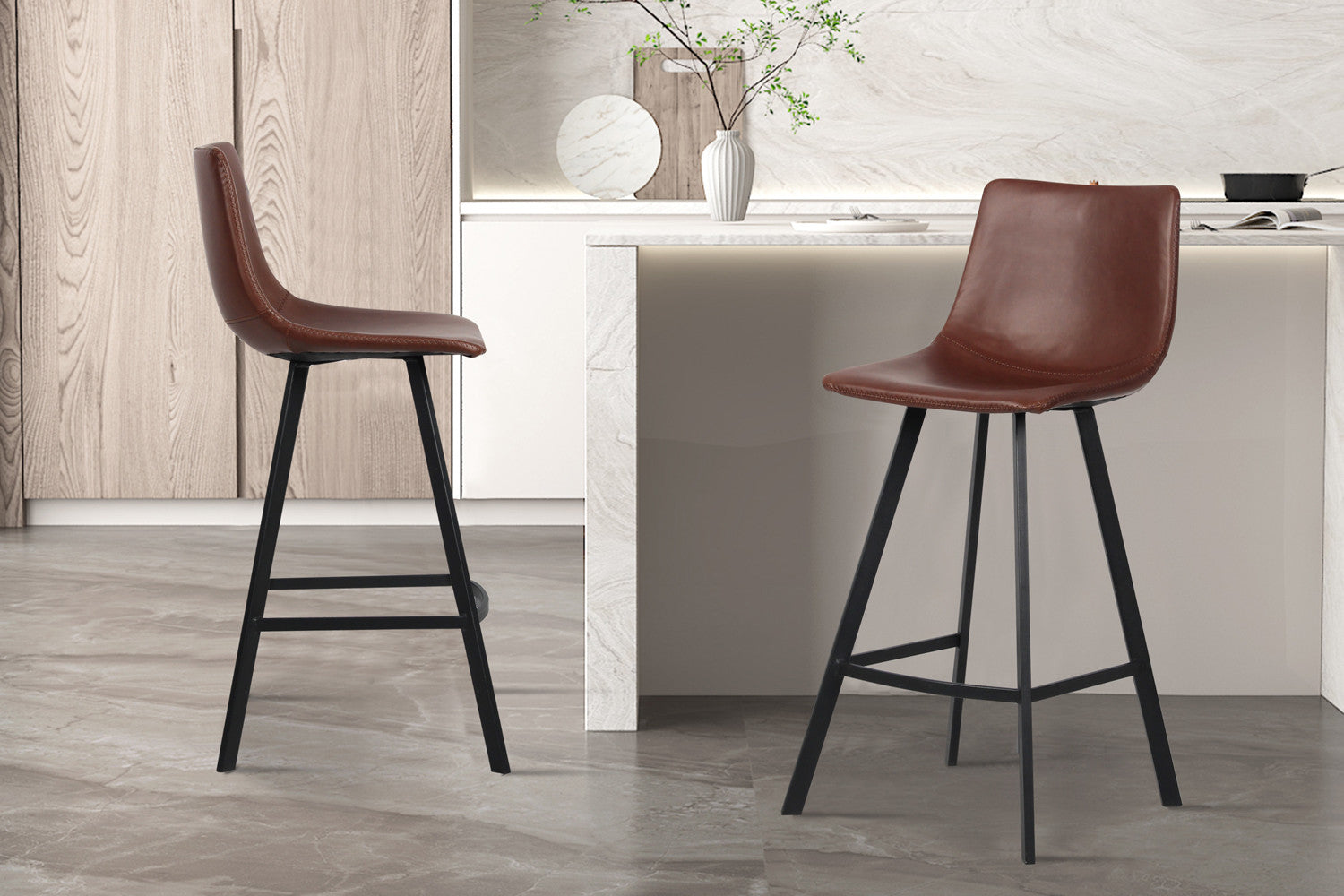 Rousseau - Counterstoel Ozan PU Bruin - 98x45x49 cm