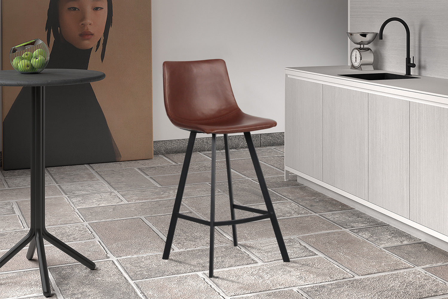 Rousseau - Barstoel Ozan PU Bruin - 98x45x49 cm