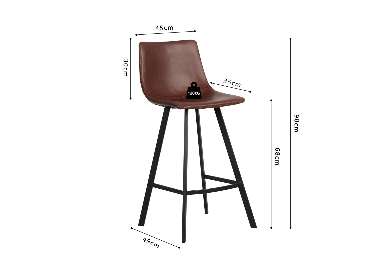 Rousseau - Chaise de bar Ozan PU Marron - 98x45x49 cm