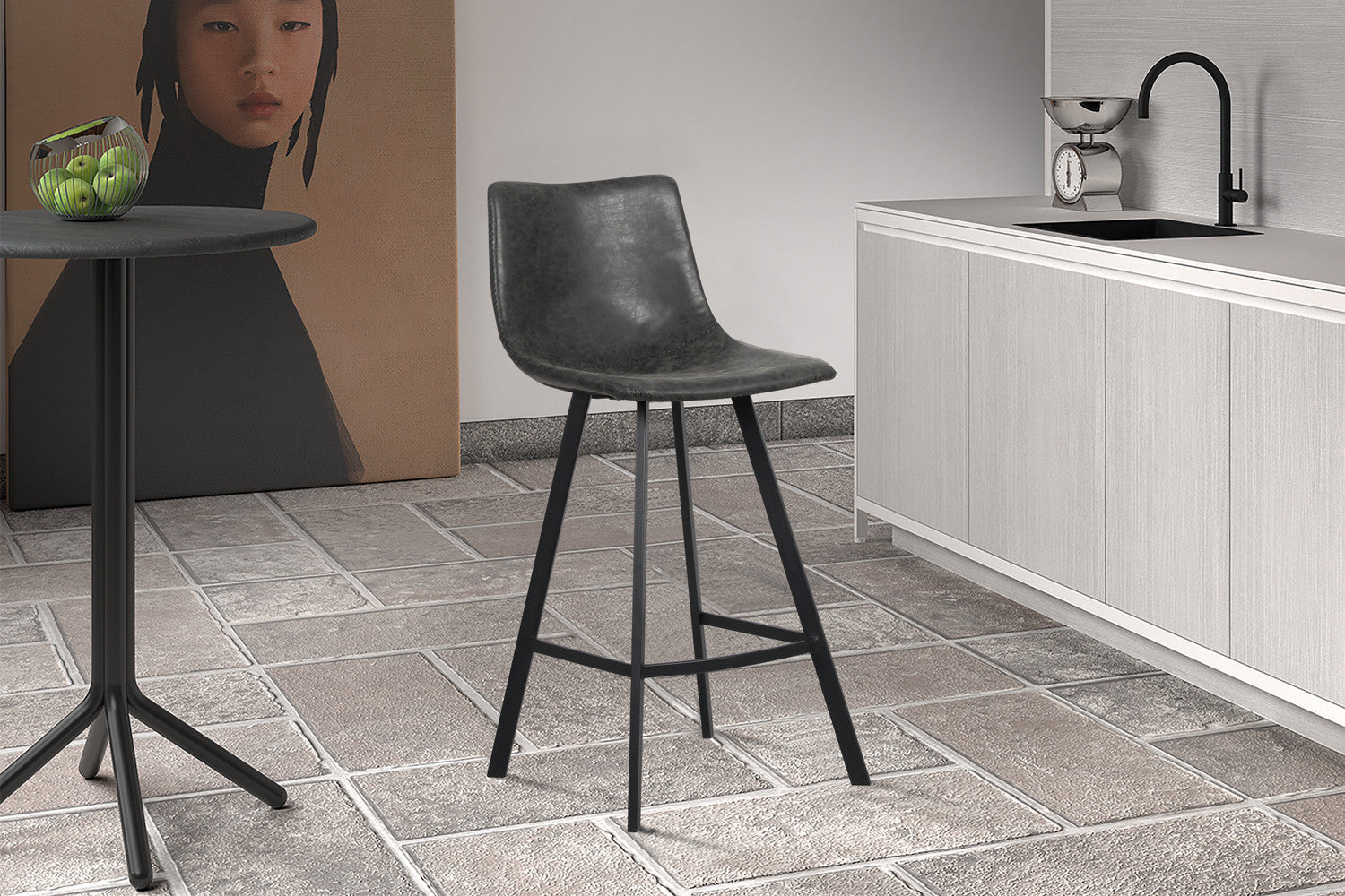 Rousseau - Barstoel Ozan PU Zwart - 98x45x49 cm