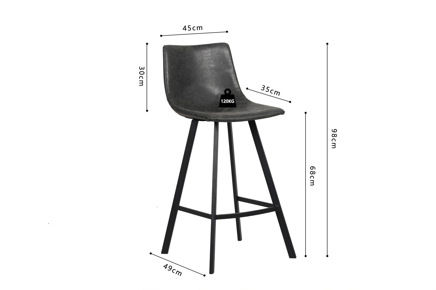 Rousseau - Barstoel Ozan PU Zwart - 98x45x49 cm