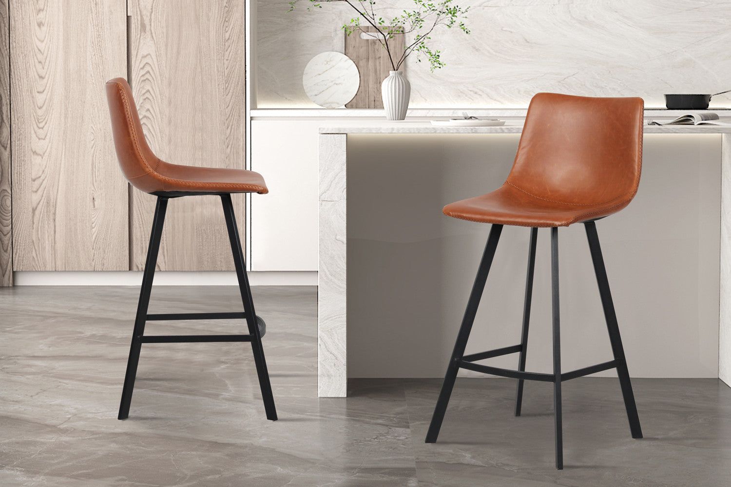 Rousseau - Counterstoel Ozan PU Cognac - 98x45x49 cm