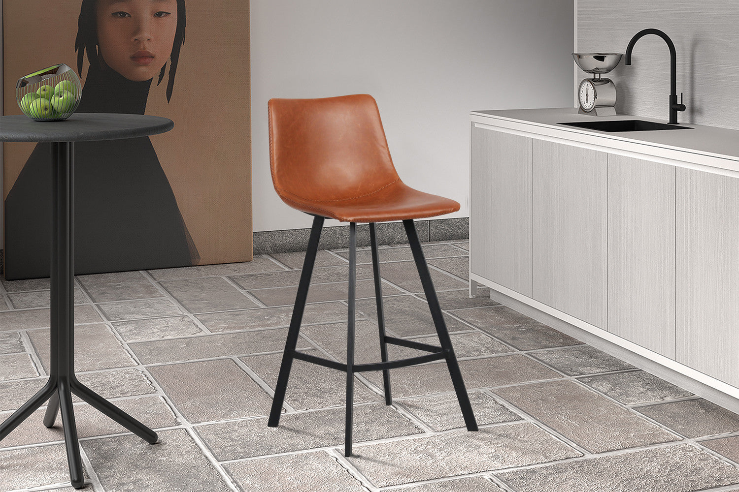 Rousseau - Barstoel Ozan PU Cognac - 98x45x49 cm