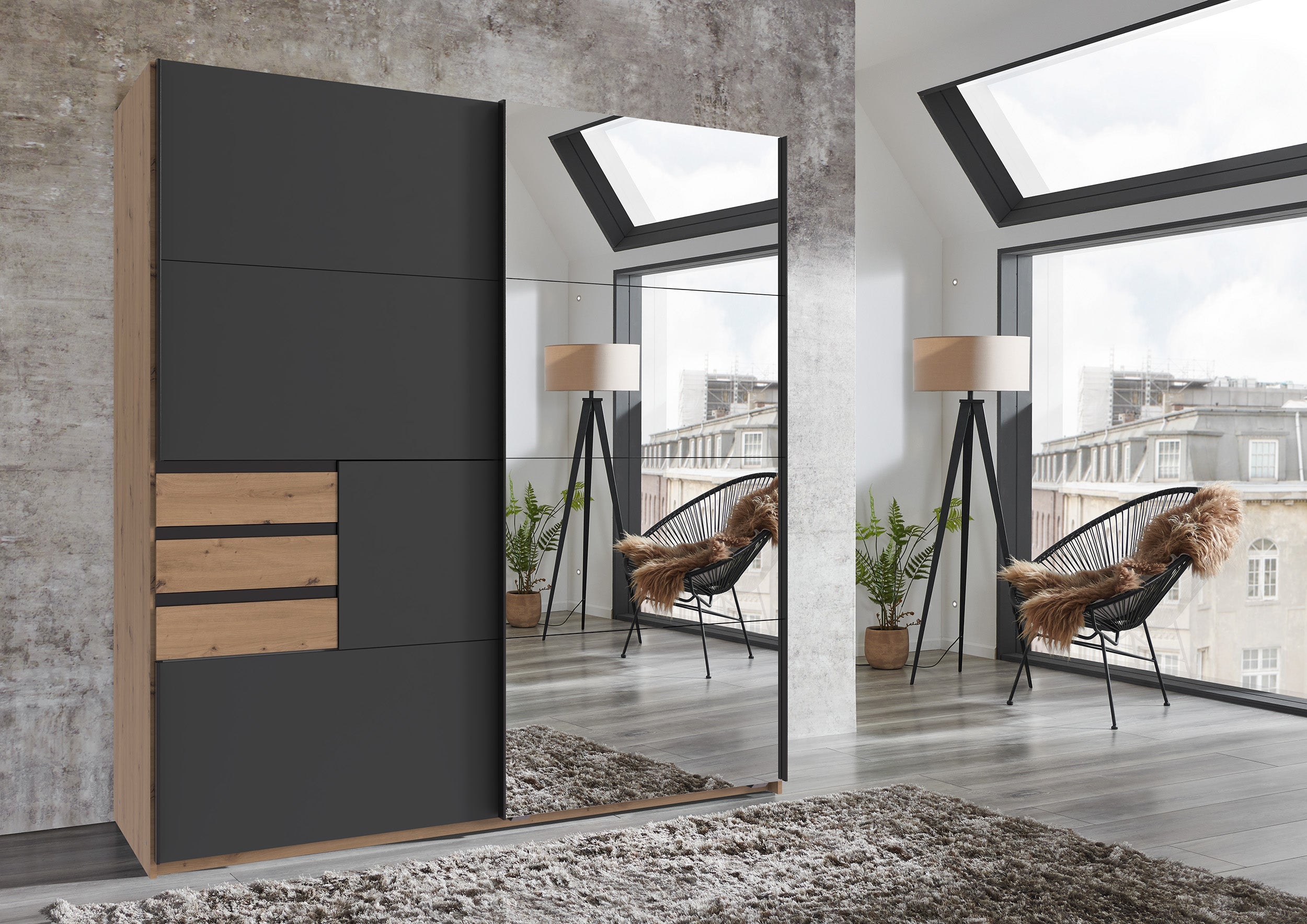Wimex - Kleerkast Oldenburg - X71764 - Grafiet/Artisan Eik - 180x198x65cm