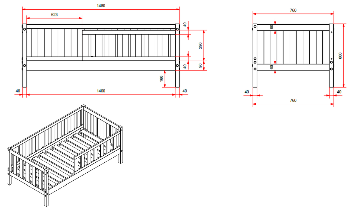 Peuterbed 70 - 70x140 cm wit *