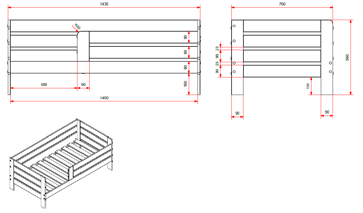 Peuterbed 71 - 70 x 140 cm wit *