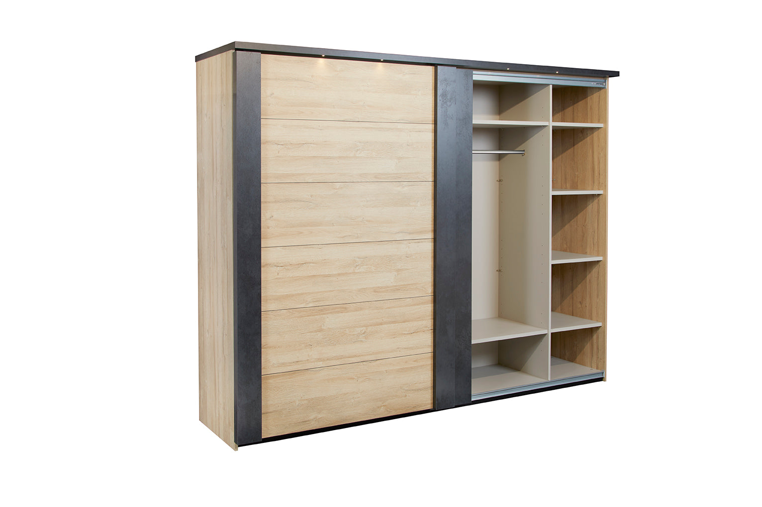 GBO - Armoire 2 portes coulissantes Phaedra - Chêne français/ Nox - 280x221x62cm