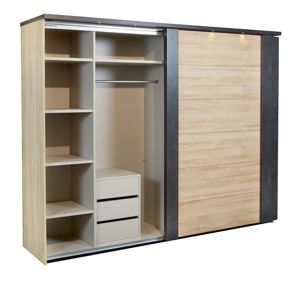 GBO - Armoire 2 portes coulissantes Phaedra - Chêne français/ Nox - 280x221x62cm