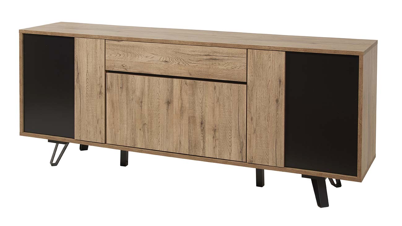 GBO - Buffet Phenix - Chêne écarlate/ Noir - 220x89x50cm