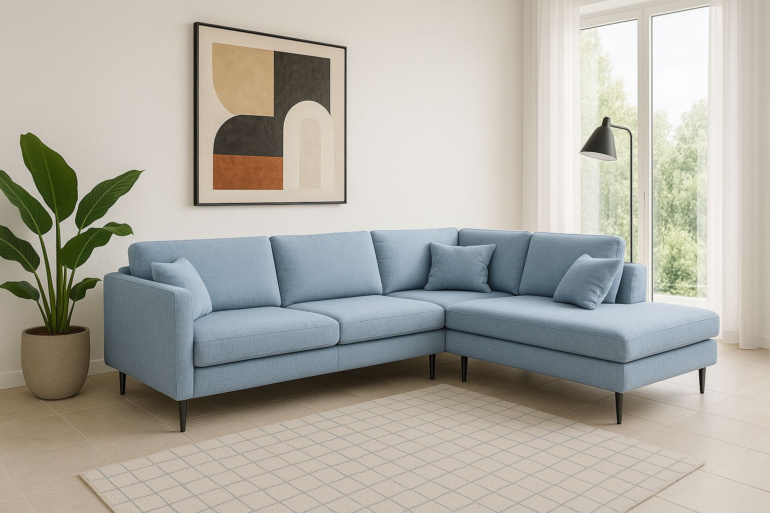 2BM - Coin salon Harlem - Gauche - Tissu - Gris clair - 285x220cm