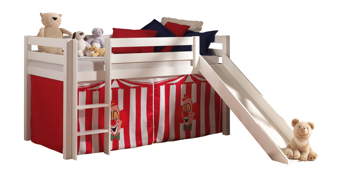 Vipack - Hoogslaper PINO met glijbaan - Met speelgordijn Chucky - Wit - 90x200 cm