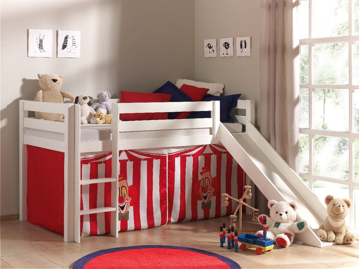 Vipack - Hoogslaper PINO met glijbaan - Met speelgordijn Chucky - Wit - 90x200 cm