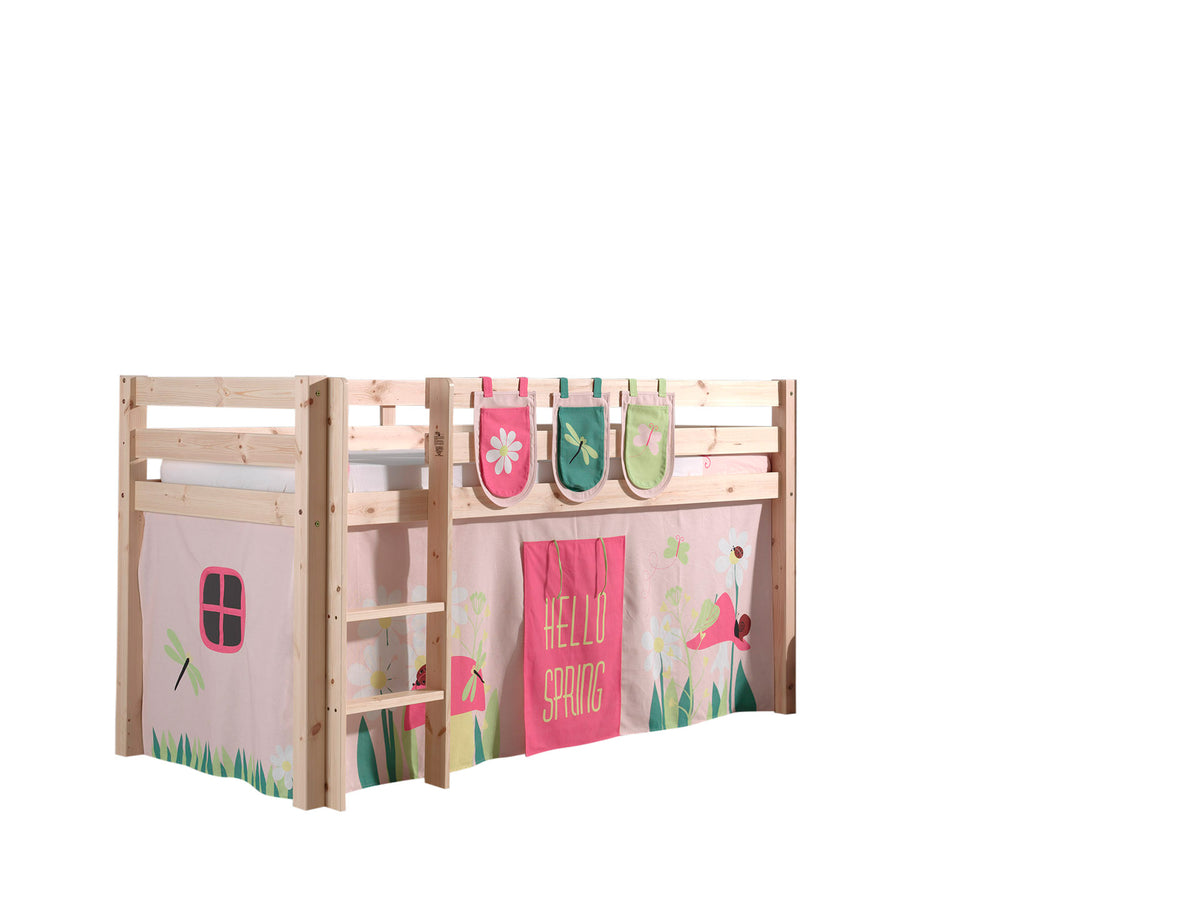 Vipack - Hoogslaper PINO - Met speelgordijn en 3 zakjes Spring - Naturel - 90x200 cm