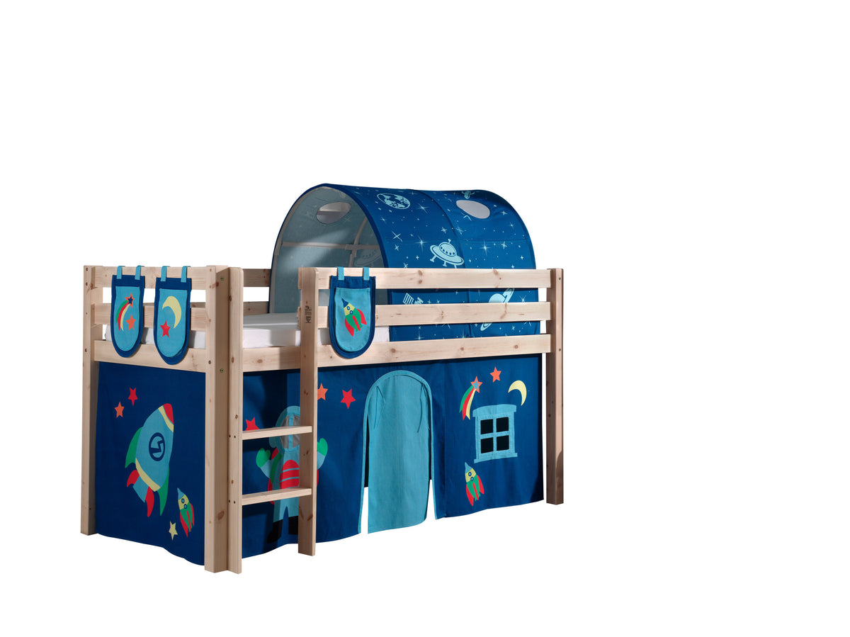 Vipack - Hoogslaper PINO - Met speelgordijn, 3 zakjes en tunnel Astro - Naturel - 90x200 cm