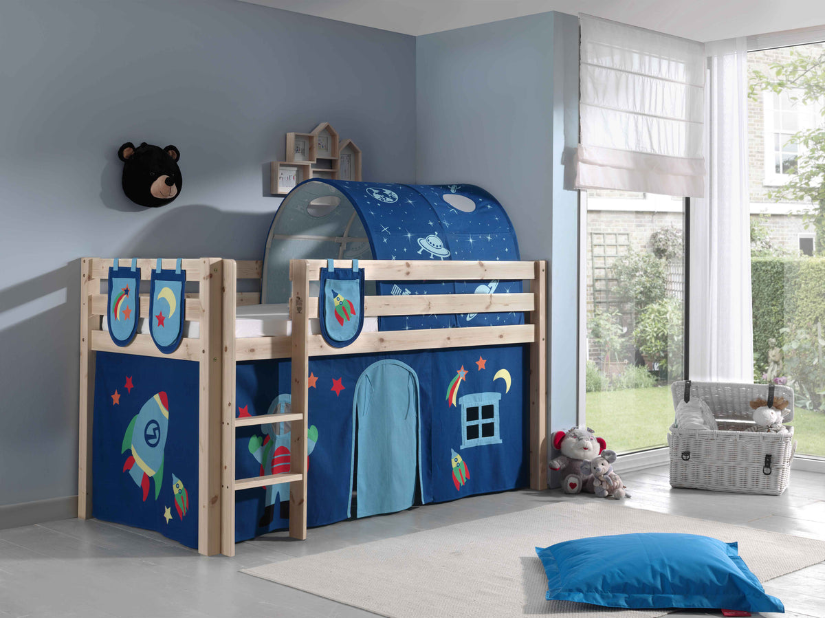 Vipack - Hoogslaper PINO - Met speelgordijn, 3 zakjes en tunnel Astro - Naturel - 90x200 cm