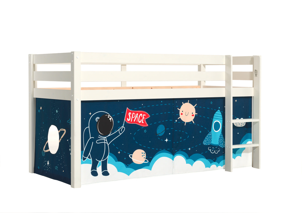 Vipack - Hoogslaper PINO - Met speelgordijn Space Shuttle - Wit - 90x200 cm