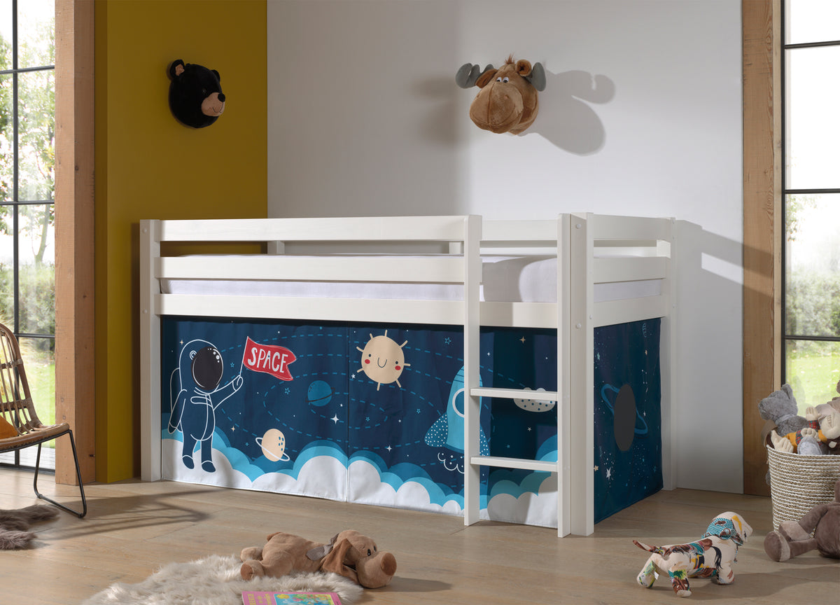 Vipack - Hoogslaper PINO - Met speelgordijn Space Shuttle - Wit - 90x200 cm
