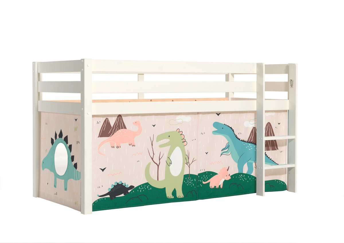 Vipack - Hoogslaper PINO - Met speelgordijn Dino - Wit - 90x200 cm