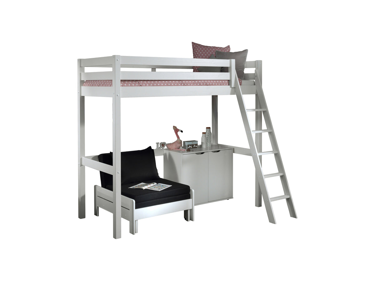 Vipack - Lit mezzanine PINO Mezzanine - Avec canapé-lit et commode à 2 portes - Blanc - 90x200 cm