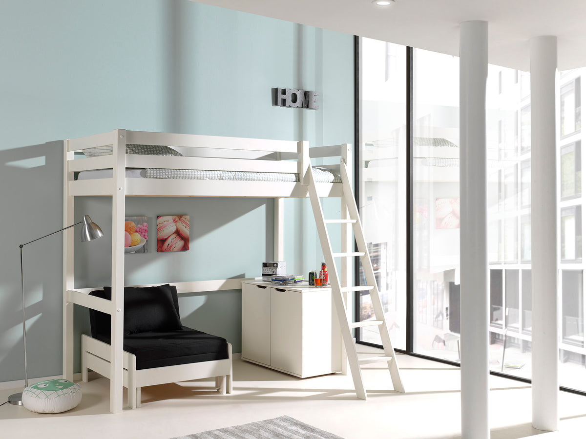 Vipack - Lit mezzanine PINO Mezzanine - Avec canapé-lit et commode à 2 portes - Blanc - 90x200 cm