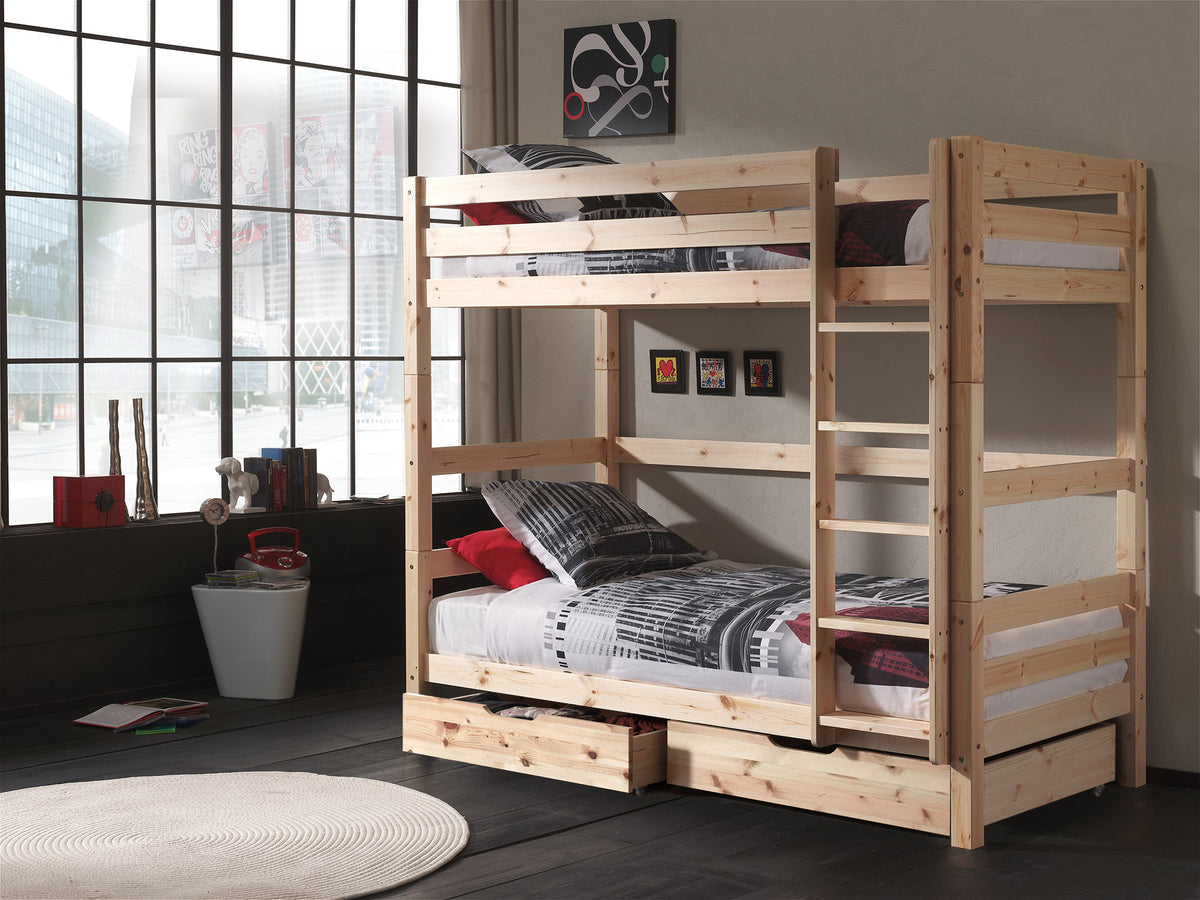 Vipack - Lits superposés PINO - Hauteur 180 cm, avec 2 tiroirs - Naturel - 90x200 cm