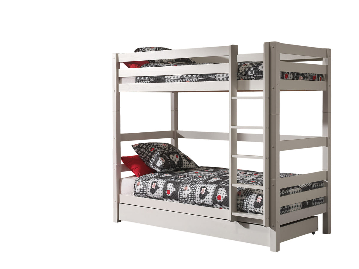 Deze PINO-combinatie bestaat uit een wit PINO-stapelbed en een wit PINO-rolbed 90x195 cm