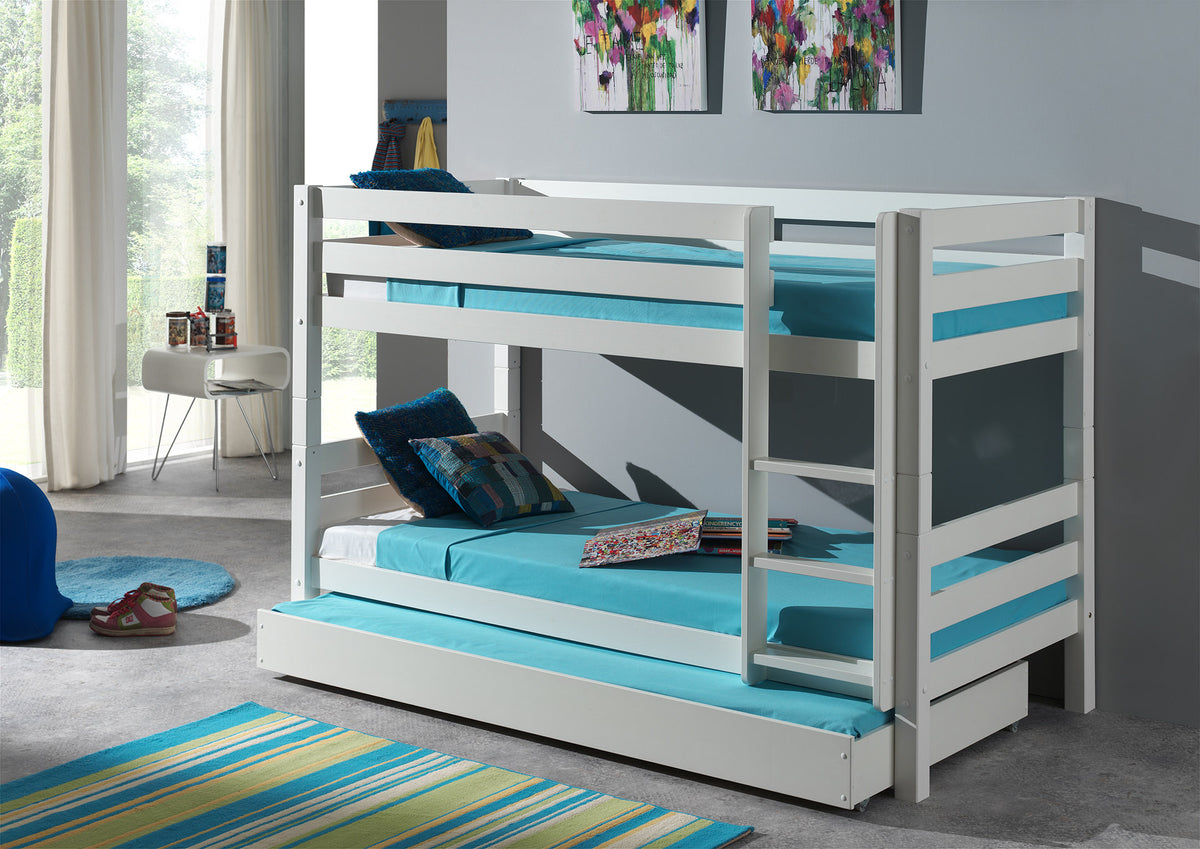 Vipack - Lits superposés PINO - Hauteur 140 cm, avec lit gigogne - Blanc - 90x200 cm
