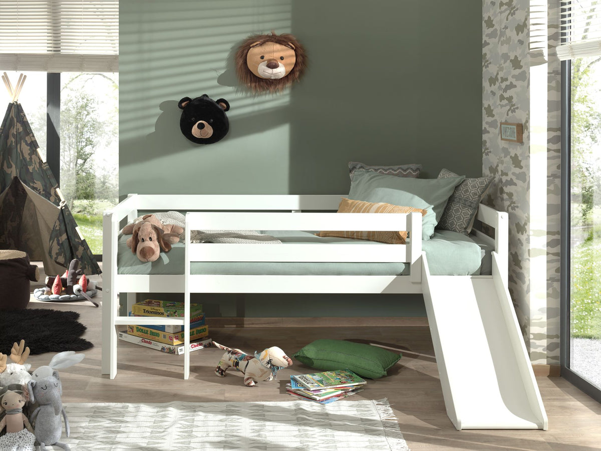 Vipack - Halfhoogslaper PINO - Met glijbaan - Wit - 90x200 cm