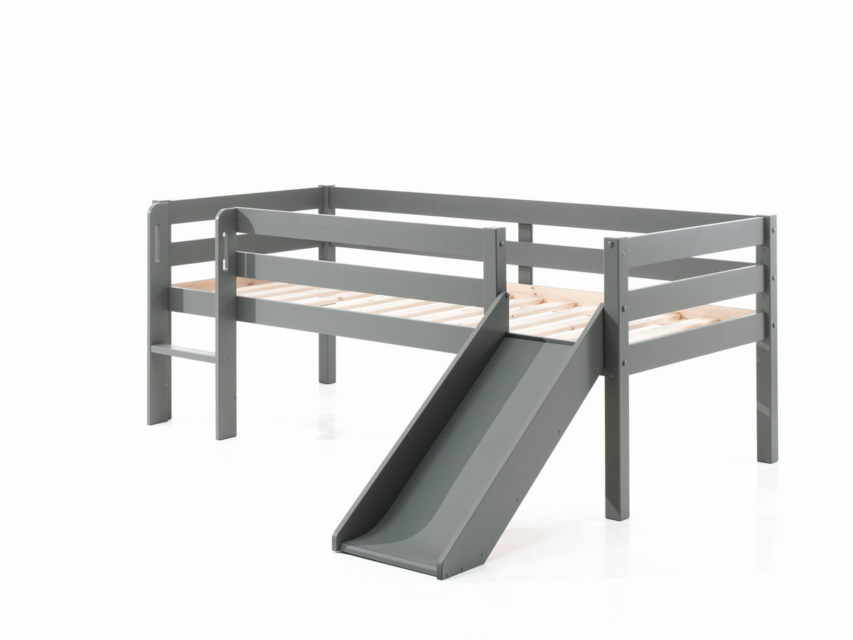 Vipack - Halfhoogslaper PINO - Met ladder en glijbaan - Grijs - 90x200 cm