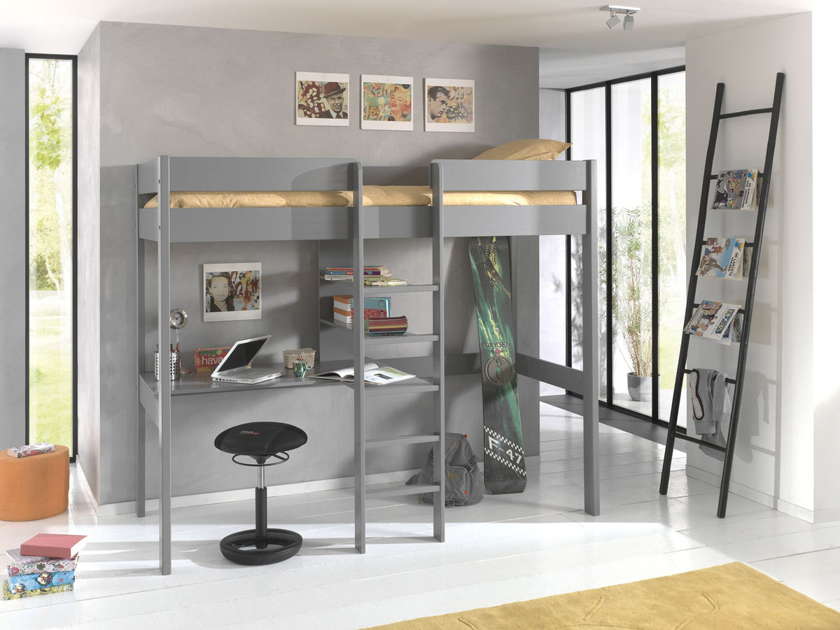 Vipack - Lit mezzanine PINO - Gris - 90x200 cm