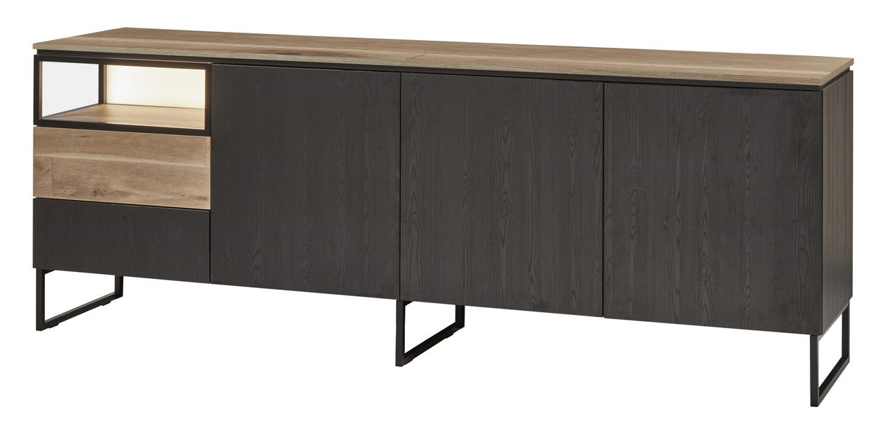 Evan - Dressoir Portofino - DR1 - K799 - Elegant zwart/Oude Eik (top) - 242x88x50cm