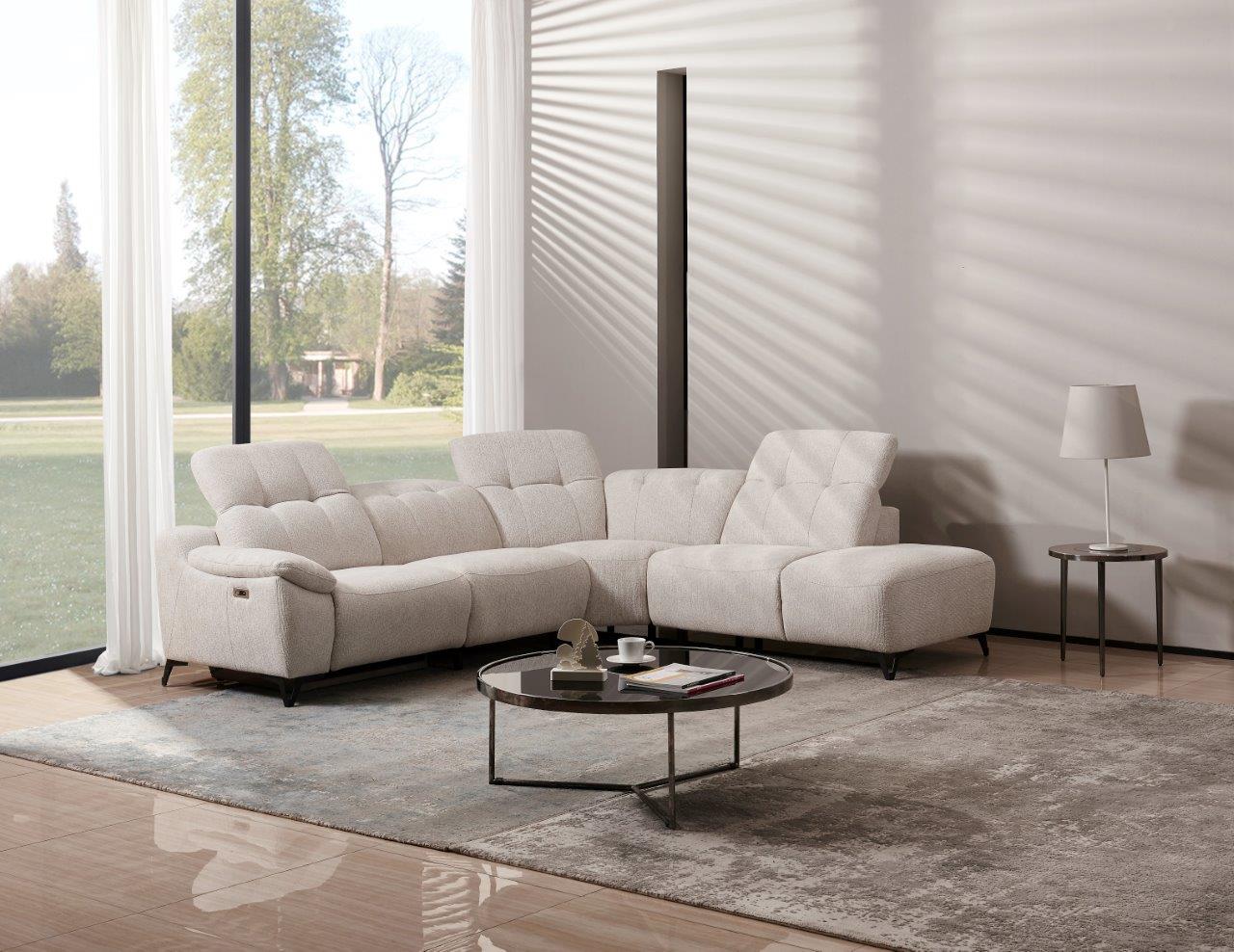 2BM – Hoeksalon Pierre – Ecru Stof – Elektrische Relax – Rechts