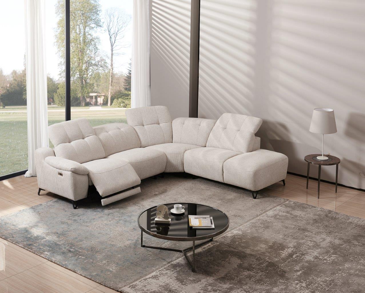 2BM – Hoeksalon Pierre – Ecru Stof – Elektrische Relax – Links