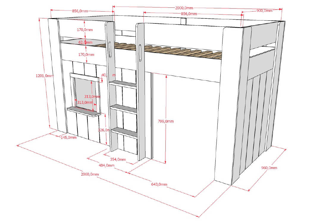 Vipack - Halfhoogslaper RENO - Wit - 90x200 cm